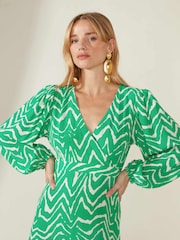 Ro&Zo Green Zig Zag Print Midi Dress - Image 4 of 5