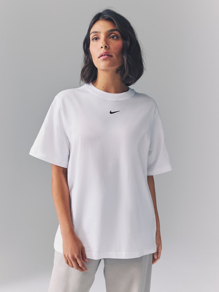 Nike White Oversized Mini Swoosh Sportswear T-Shirt - Image 1 of 5