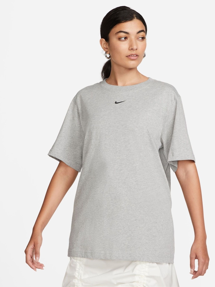Nike Dark Grey Heather Oversized Mini Swoosh Sportswear T-Shirt - Image 1 of 4