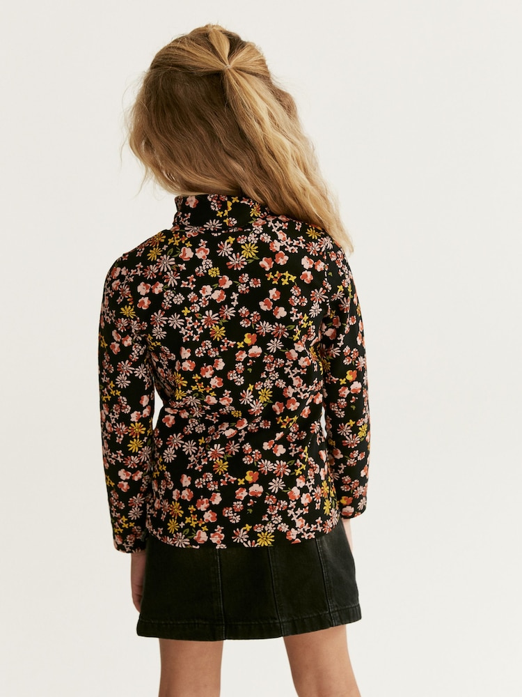 Black Floral High Neck Top (3-16yrs) - Image 2 of 7