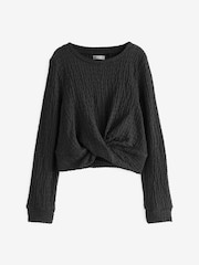 Black Textured Wrap Long Sleeve T-Shirt (3-16yrs) - Image 3 of 5