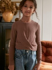 Brown Textured Wrap Long Sleeve T-Shirt (3-16yrs) - Image 1 of 6