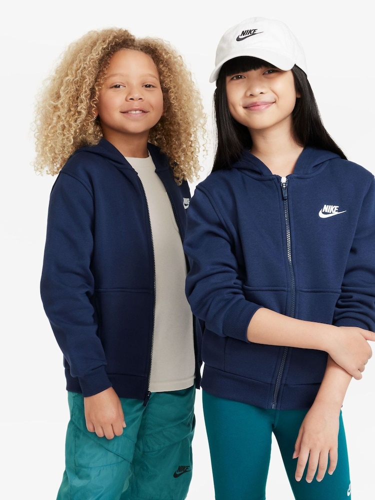 Nike Midnight Navy Club Fleece Zip Through Hoodie - Image 1 of 5