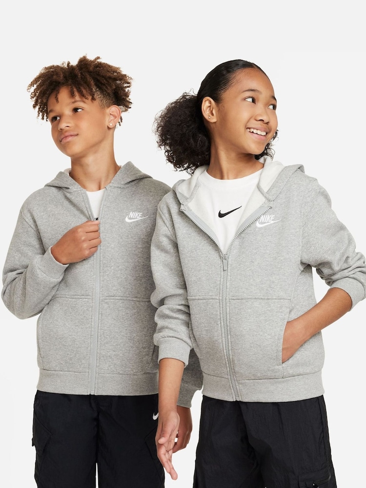 Nike Dark Grey Heather Club Fleece Zip Through Hoodie - Image 2 of 8
