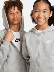 Nike Dark Grey Heather Club Fleece Zip Through Hoodie - Image 4 of 8