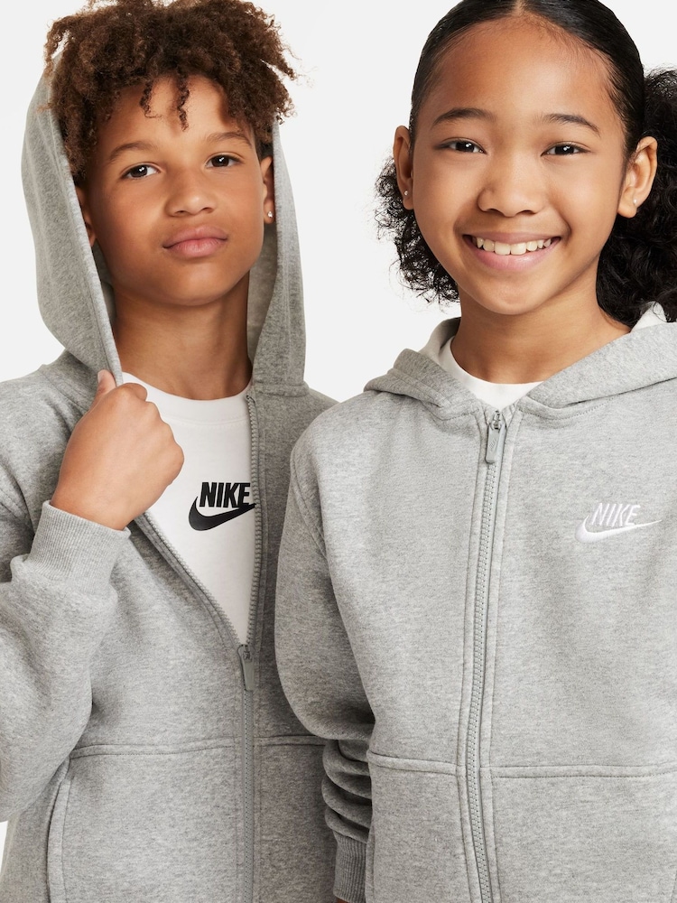 Nike Dark Grey Heather Club Fleece Zip Through Hoodie - Image 4 of 8