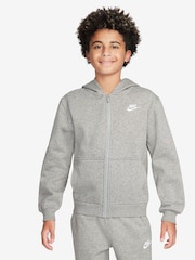 Nike Dark Grey Heather Club Fleece Zip Through Hoodie - Image 5 of 8