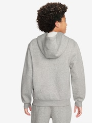 Nike Dark Grey Heather Club Fleece Zip Through Hoodie - Image 6 of 8