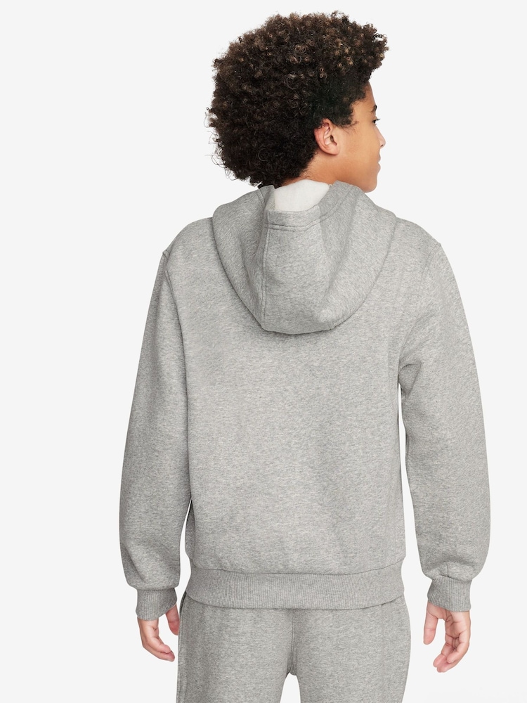 Nike Dark Grey Heather Club Fleece Zip Through Hoodie - Image 6 of 8