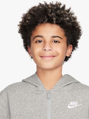 Nike Dark Grey Heather Club Fleece Zip Through Hoodie - Image 7 of 8