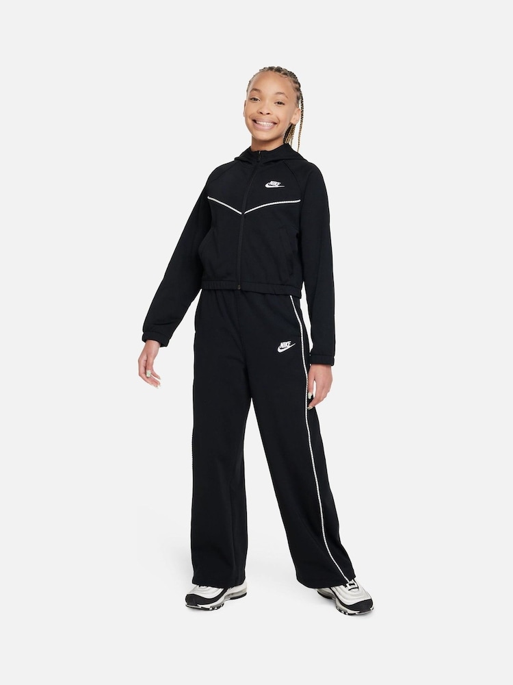 Nike Black Zip Through Wide Leg Tracksuit - Image 1 of 9