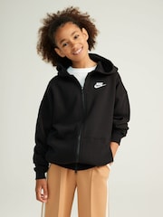 Nike Black College Grey Oversized Club Fleece Zip Up Hoodie - Image 1 of 4