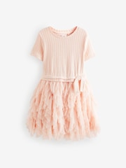 Pink Textured Mesh Frill Dress (3-12yrs) - Image 1 of 7