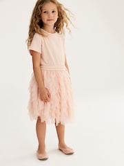 Pink Textured Mesh Frill Dress (3-12yrs) - Image 4 of 7