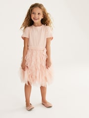 Pink Textured Mesh Frill Dress (3-12yrs) - Image 5 of 7
