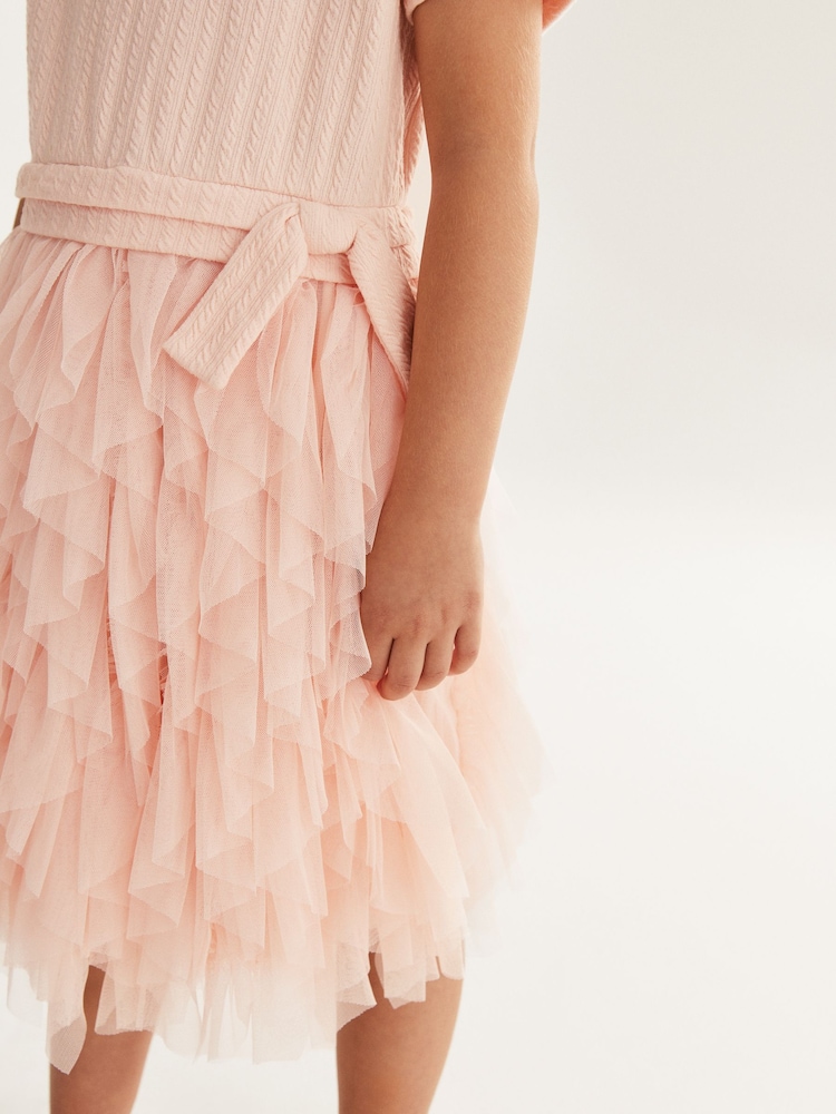 Pink Textured Mesh Frill Dress (3-12yrs) - Image 7 of 7