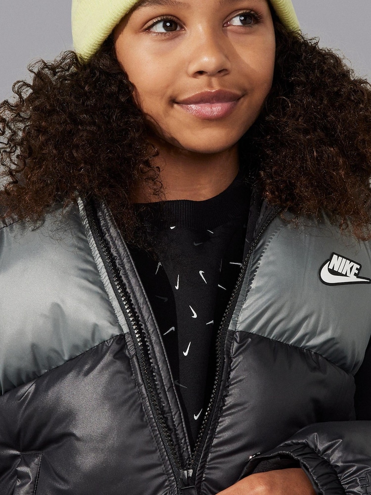 Nike Black/Grey ThermaFIT Water Repellent Padded Hooded Coat - Image 6 of 6