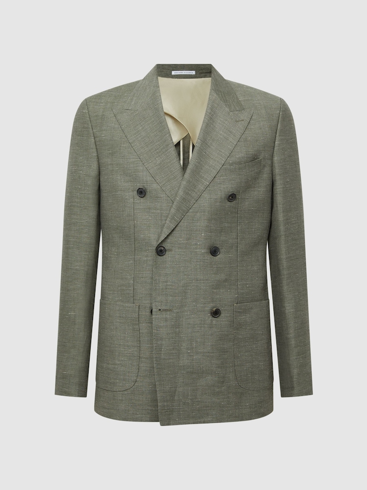 Reiss Sage Riva Slim Fit Double Breasted Wool-Linen Blazer - Image 2 of 9