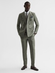 Reiss Sage Riva Slim Fit Double Breasted Wool-Linen Blazer - Image 3 of 9