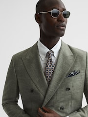Reiss Sage Riva Slim Fit Double Breasted Wool-Linen Blazer - Image 4 of 9