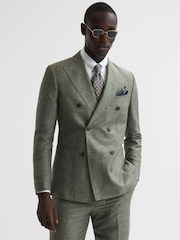 Reiss Sage Riva Slim Fit Double Breasted Wool-Linen Blazer - Image 6 of 9