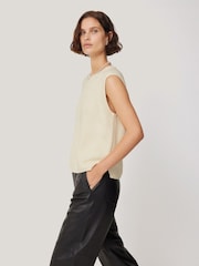 Jigsaw Light Cream Cotton Blend Crew Neck Tank - Image 1 of 6