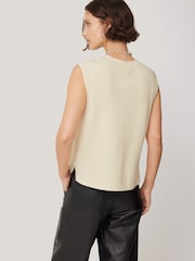 Jigsaw Light Cream Cotton Blend Crew Neck Tank - Image 5 of 6