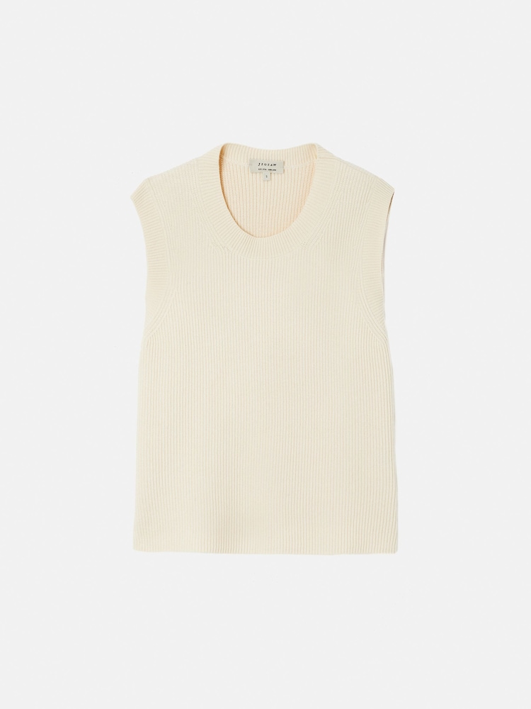 Jigsaw Light Cream Cotton Blend Crew Neck Tank - Image 6 of 6