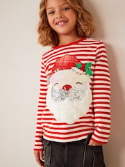 Red/White Santa Sequin Christmas Long Sleeve T-Shirt (3-16yrs) - Image 1 of 7