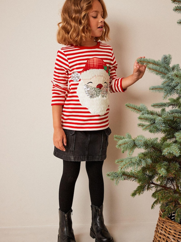 Red/White Santa Sequin Christmas Long Sleeve T-Shirt (3-16yrs) - Image 2 of 7