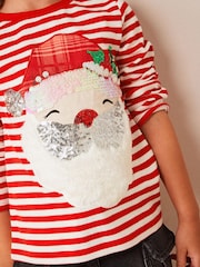 Red/White Santa Sequin Christmas Long Sleeve T-Shirt (3-16yrs) - Image 4 of 7