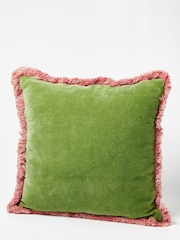 Oliver Bonas Green 100% Cotton Issey Velvet Fringed Cushion Cover - Image 1 of 5