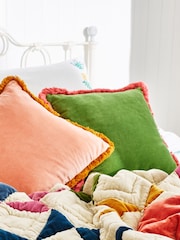 Oliver Bonas Green 100% Cotton Issey Velvet Fringed Cushion Cover - Image 2 of 5