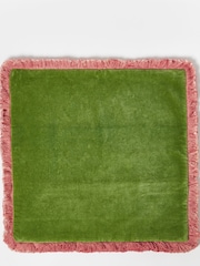 Oliver Bonas Green 100% Cotton Issey Velvet Fringed Cushion Cover - Image 3 of 5