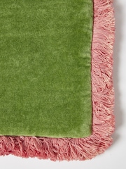 Oliver Bonas Green 100% Cotton Issey Velvet Fringed Cushion Cover - Image 4 of 5