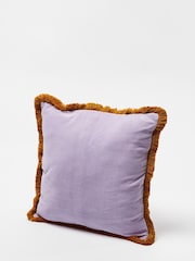 Oliver Bonas Purple 100% Cotton Issey Velvet Fringed Cushion Cover - Image 1 of 4