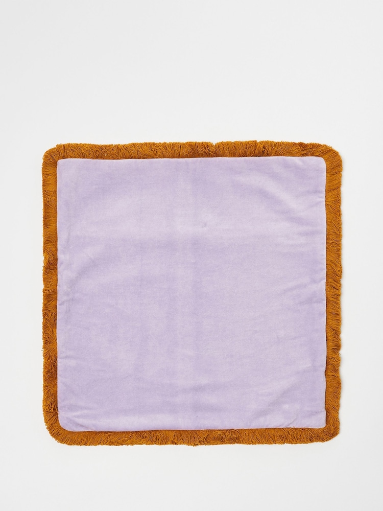 Oliver Bonas Purple 100% Cotton Issey Velvet Fringed Cushion Cover - Image 2 of 4