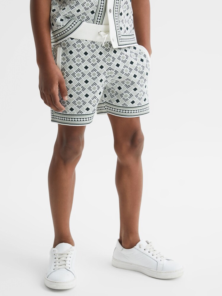 Reiss Sage Teaser Senior Abstract Printed Drawstring Shorts - Image 1 of 6