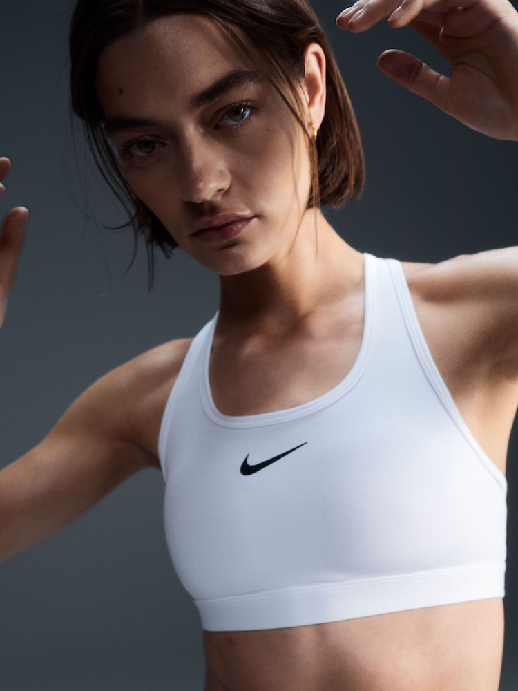 Nike White Swoosh Medium Support Padded Sports Bra - Image 3 of 5