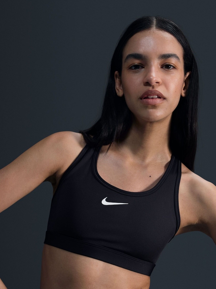 Zwart - Nike Medium Swoosh Support Padded Sports Bra - Image 4 of 8
