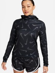 Nike Black Swoosh Print Pacer Hooded Jacket - Image 1 of 7
