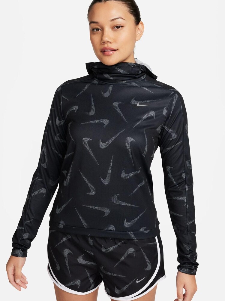 Nike Black Swoosh Print Pacer Hooded Jacket - Image 1 of 7