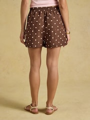 Joules Chocolate Brown Spots Pull On Shorts With Linen - Image 2 of 8