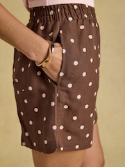 Joules Chocolate Brown Spots Pull On Shorts With Linen - Image 5 of 8