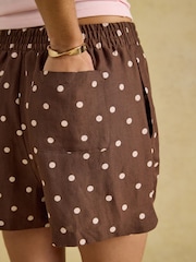 Joules Chocolate Brown Spots Pull On Shorts With Linen - Image 7 of 8