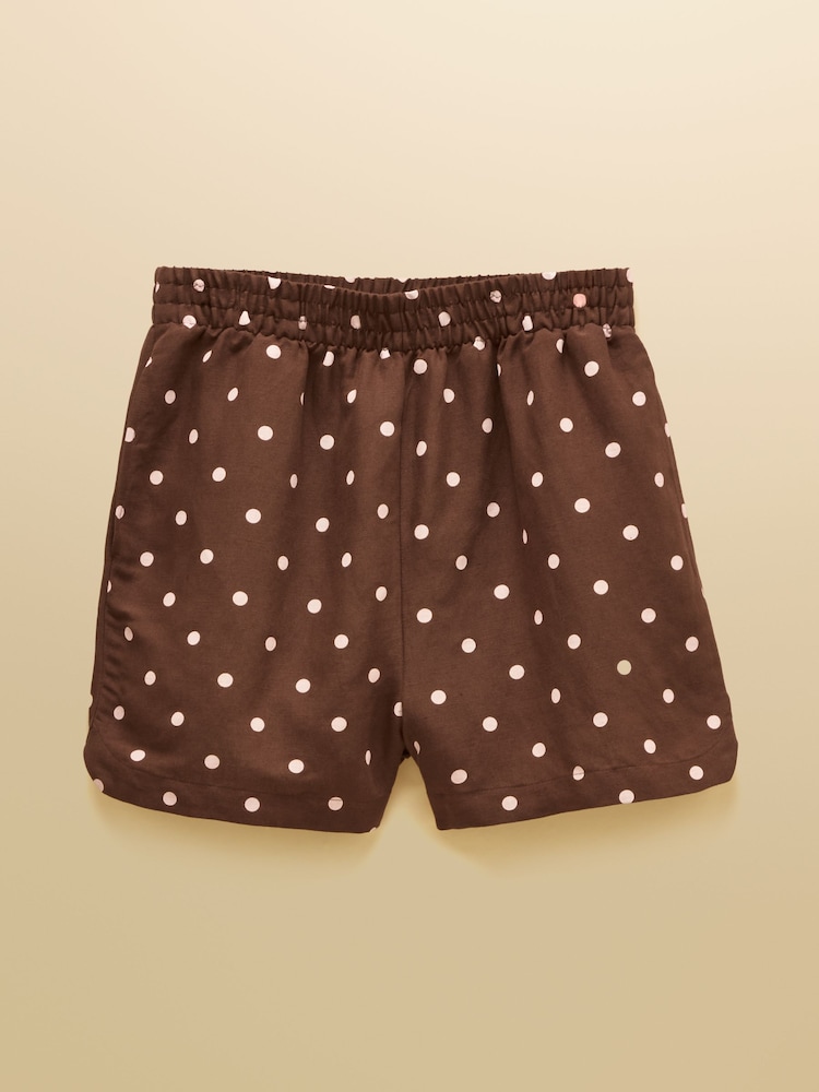 Joules Chocolate Brown Spots Pull On Shorts With Linen - Image 8 of 8 Joules Chocolate Brown Spots Pull On Shorts With Linen - Image 8 of 8