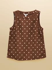 Joules Cove Brown Spot Round Neck Sleeveless Top with Linen - Image 9 of 9