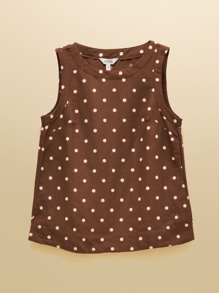 Joules Cove Brown Spot Round Neck Sleeveless Top with Linen - Image 9 of 9 Joules Cove Brown Spot Round Neck Sleeveless Top with Linen - Image 9 of 9
