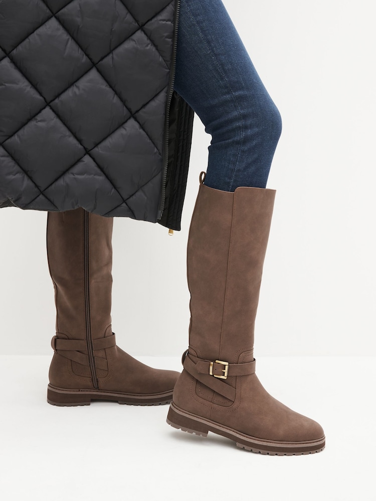 Brown Forever Comfort® Buckle Detail Knee High Boots - Image 1 of 9