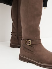 Brown Forever Comfort® Buckle Detail Knee High Boots - Image 3 of 9